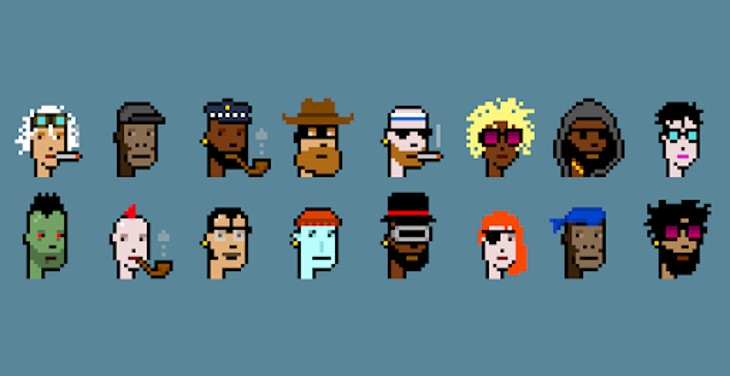 an 8x2 grid of cryptopunks